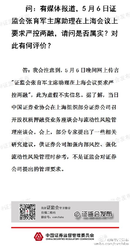 證監會:“嚴控兩融”為虛假消息