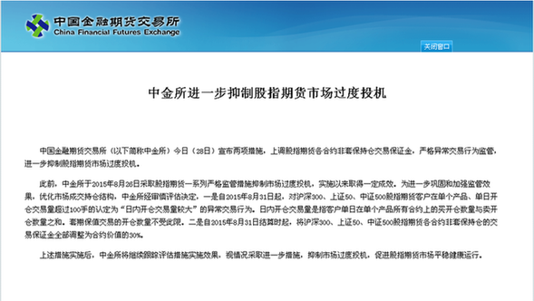 抑制過度投機 中金所上調非套保交易保證金至30%